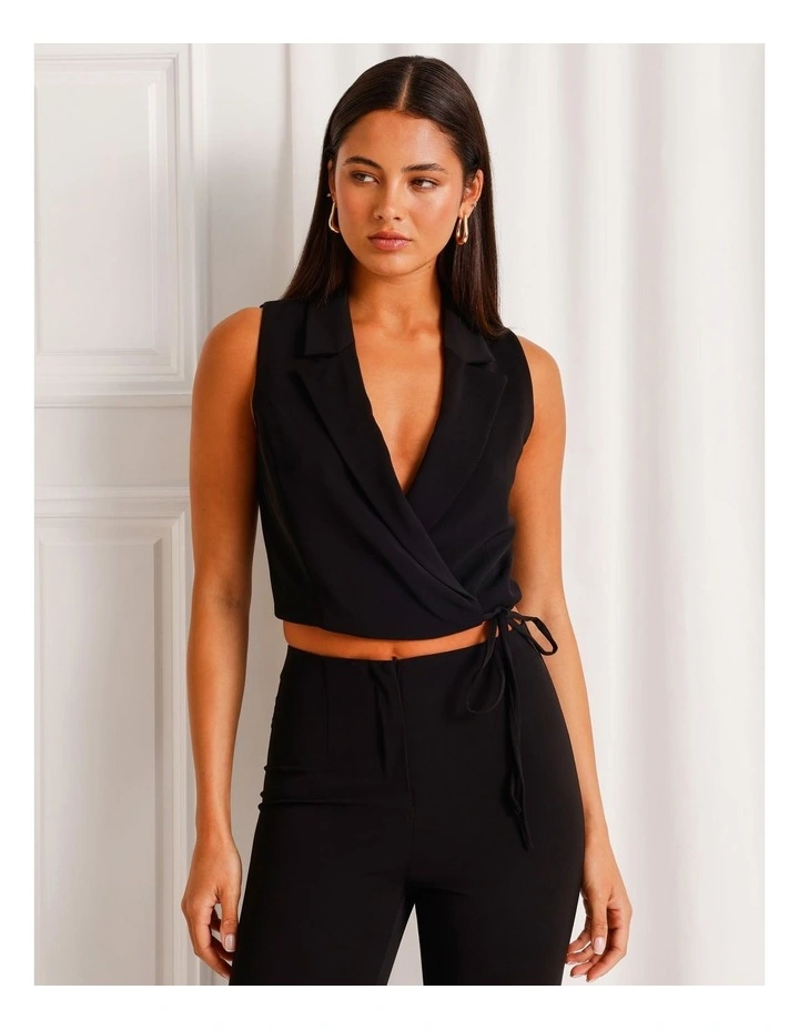 Wrap Collared Vest in Black image 2