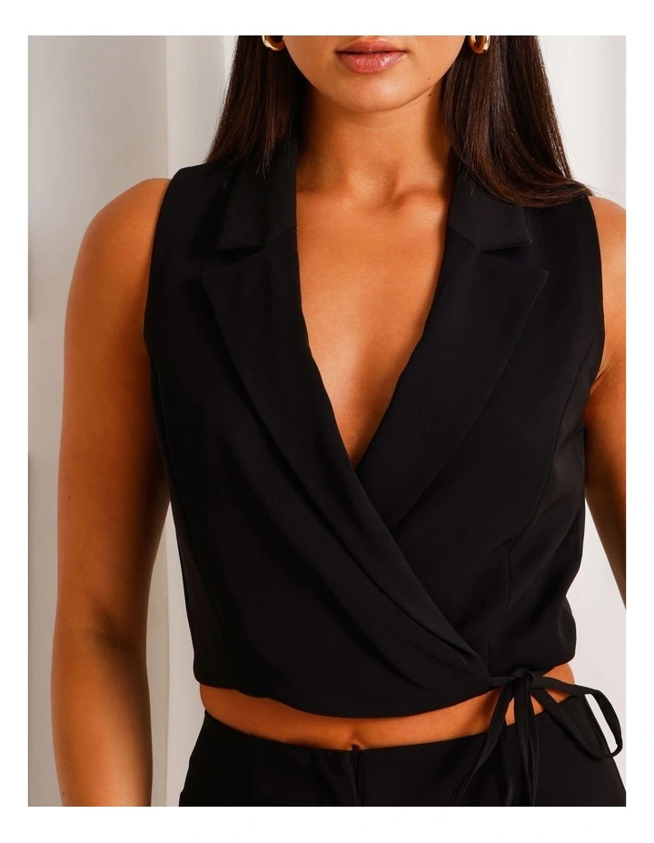 Wrap Collared Vest in Black image 3