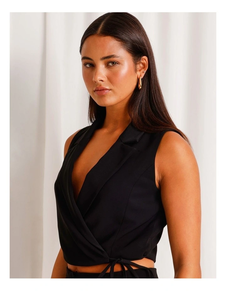 Wrap Collared Vest in Black image 4