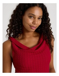Textured Twist Cowl Neck Top in Ruby