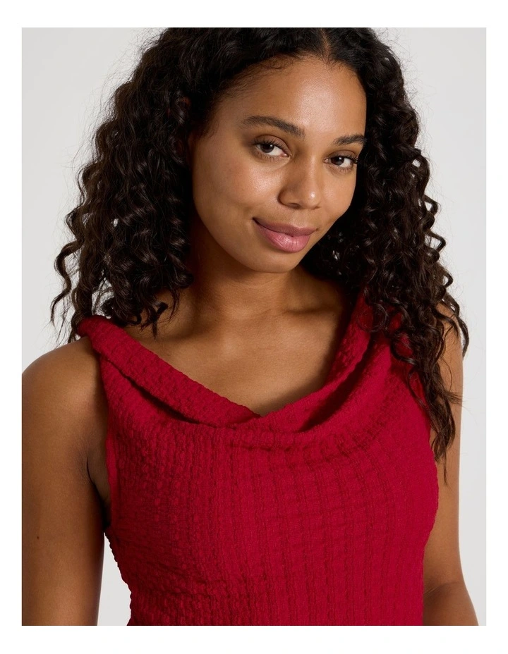 Textured Twist Cowl Neck Top in Ruby image 1