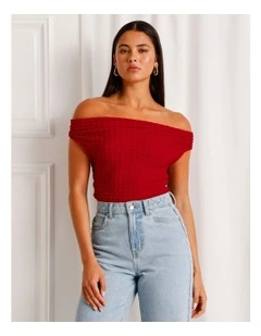 Textured Twist Cowl Neck Top in Ruby