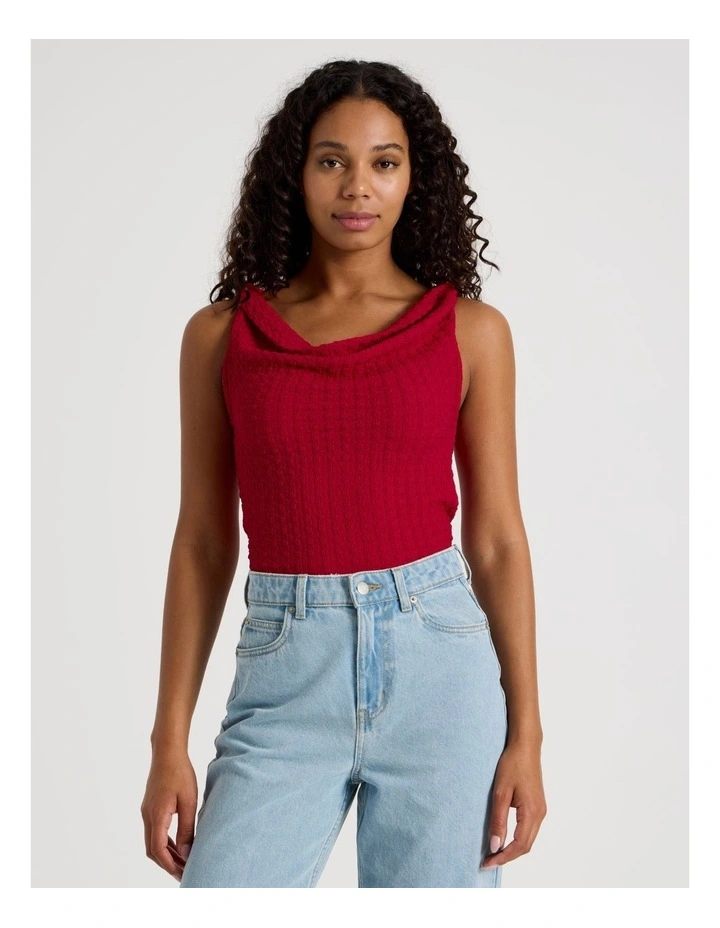 Textured Twist Cowl Neck Top in Ruby image 3