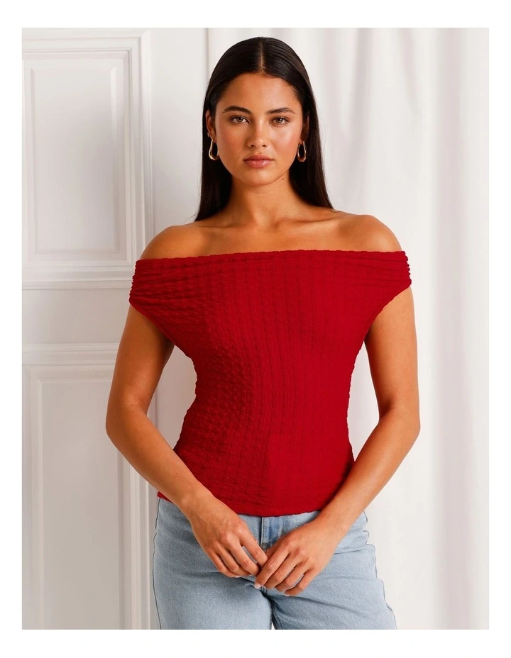 Textured Twist Cowl Neck Top in Ruby image 3