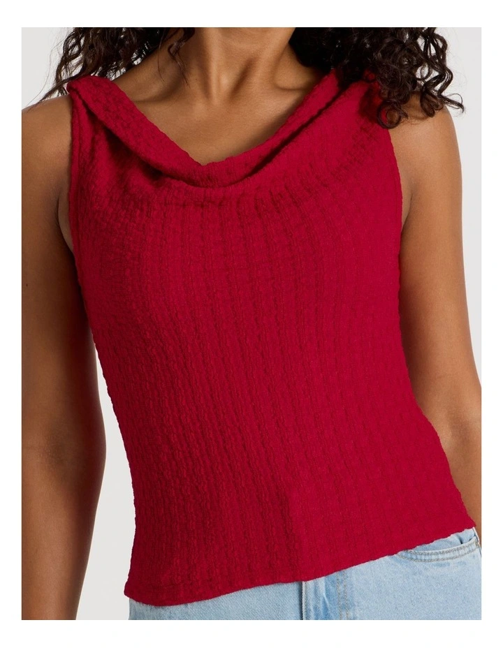 Textured Twist Cowl Neck Top in Ruby image 4