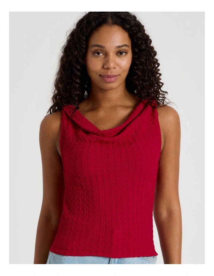 Textured Twist Cowl Neck Top in Ruby image 5