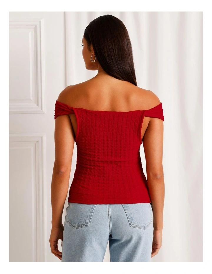 Textured Twist Cowl Neck Top in Ruby image 5