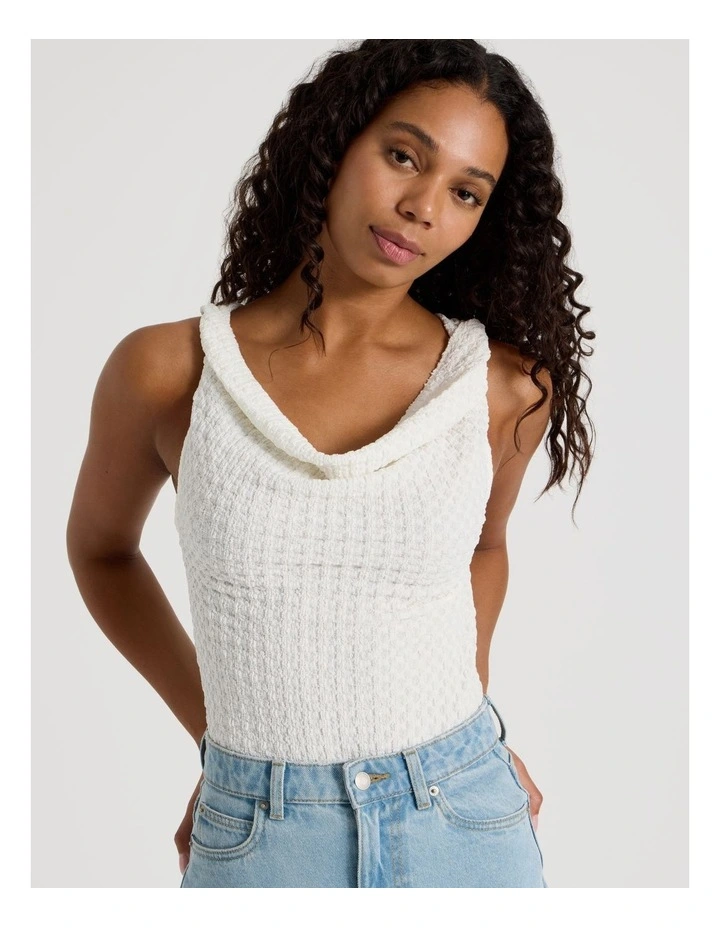 Textured Twist Cowl Neck Top in White image 1