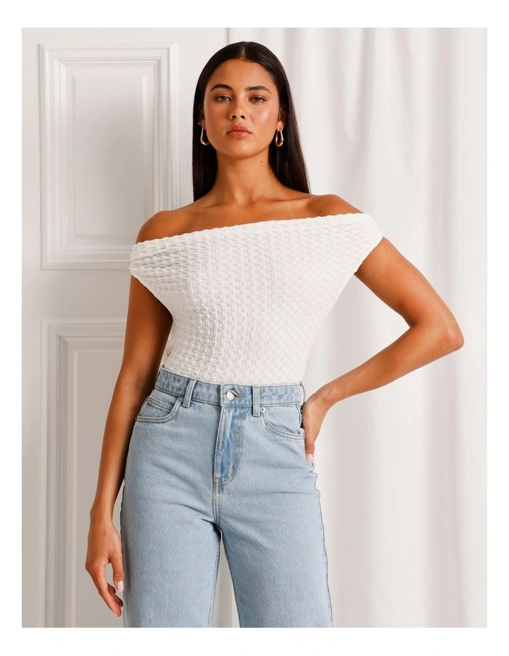 Textured Twist Cowl Neck Top in White image 2
