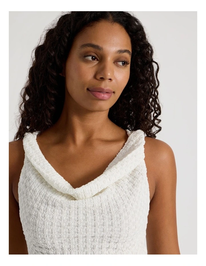 Textured Twist Cowl Neck Top in White image 3