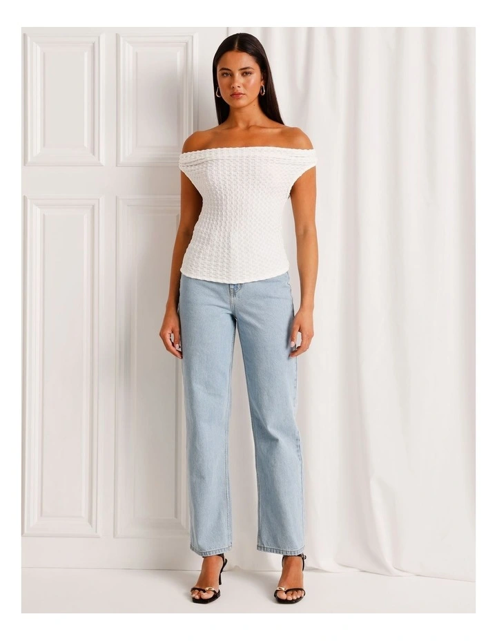 Textured Twist Cowl Neck Top in White image 3