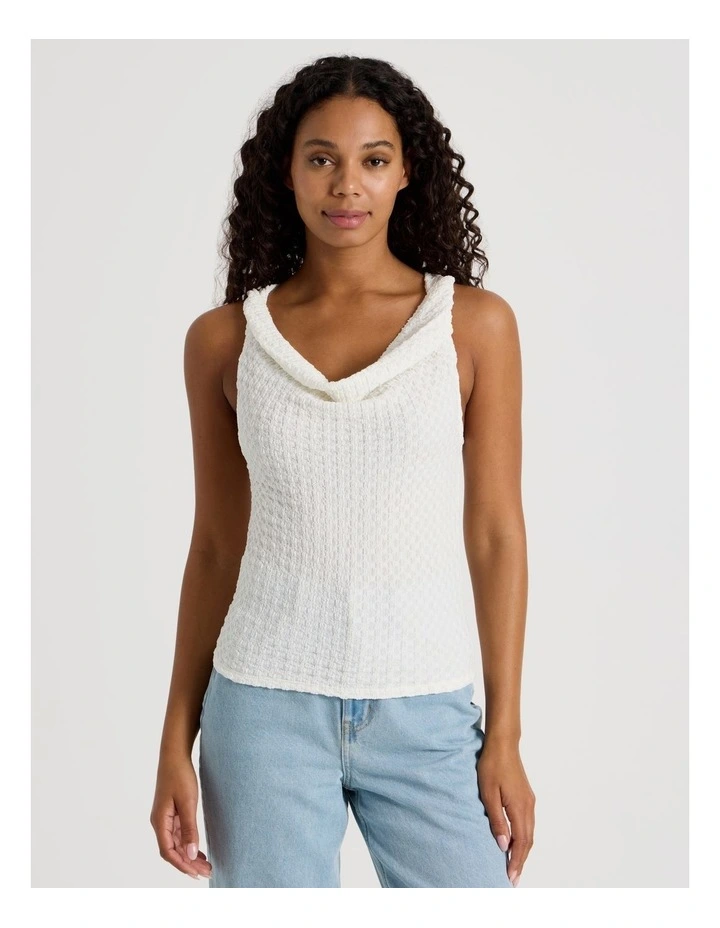 Textured Twist Cowl Neck Top in White image 4