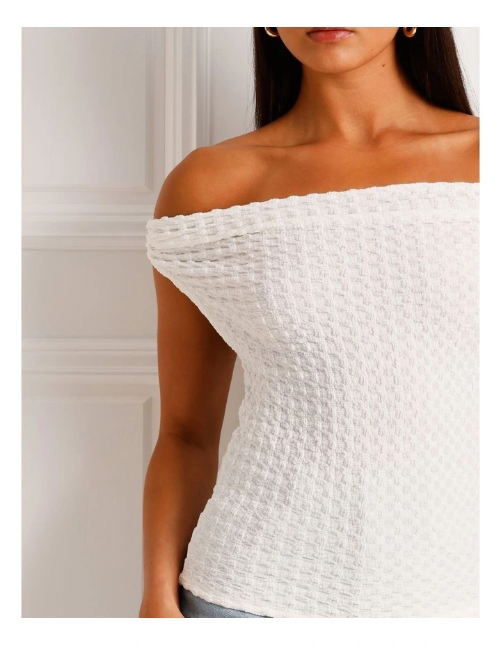 Textured Twist Cowl Neck Top in White image 4