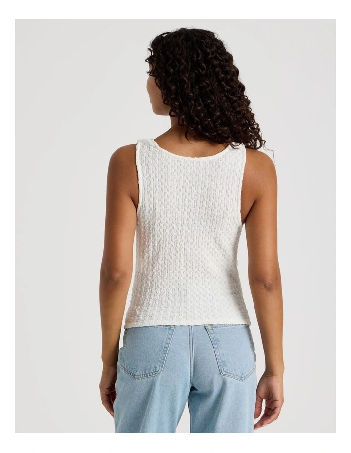 Textured Twist Cowl Neck Top in White image 5