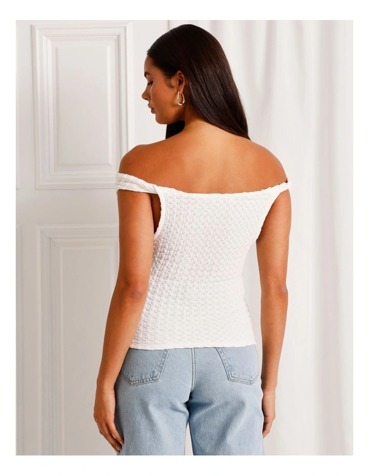 Textured Twist Cowl Neck Top in White image 5