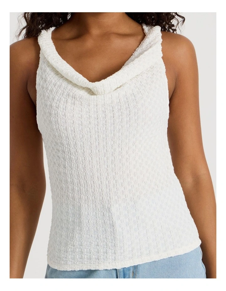 Textured Twist Cowl Neck Top in White image 6