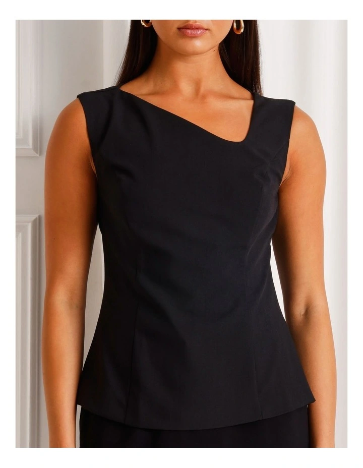 Asymmetric Neck Top in Black image 2