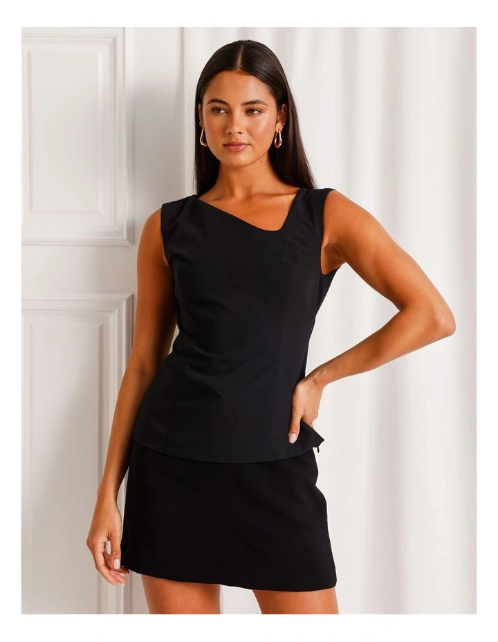 Asymmetric Neck Top in Black image 3