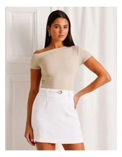 Asymmetric Off Shoulder Tee in Stone