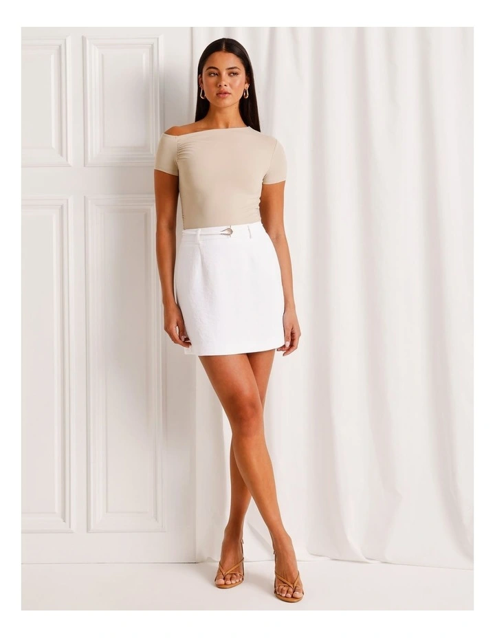 Asymmetric Off Shoulder Tee in Stone image 2
