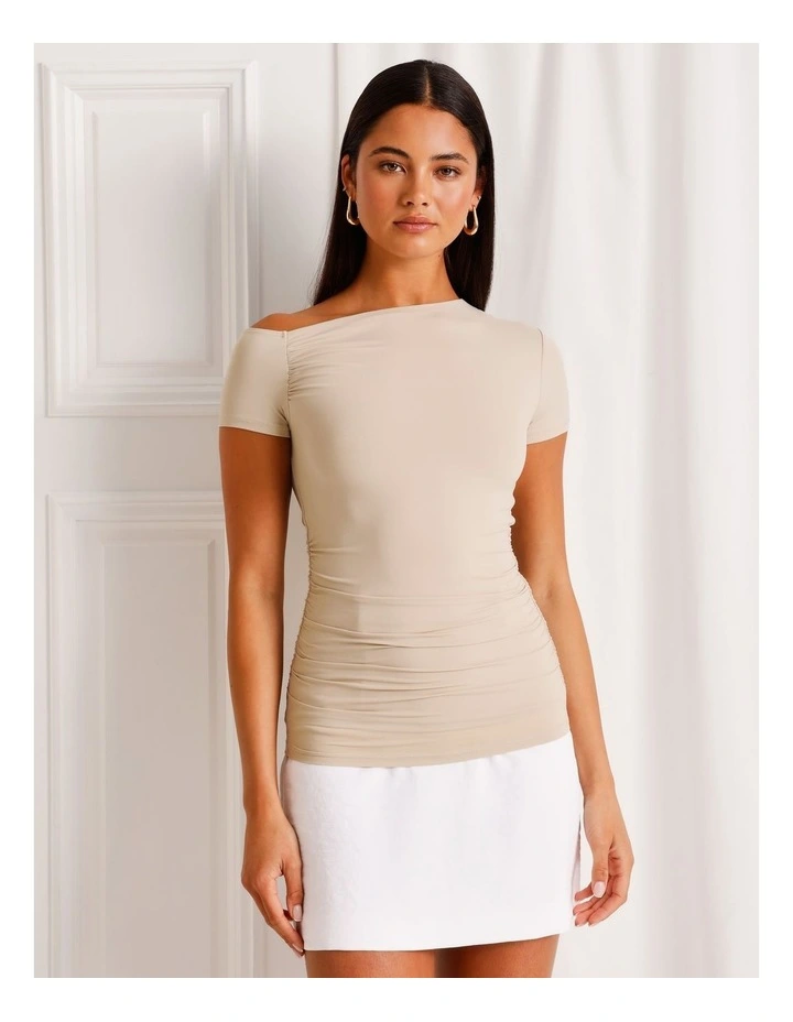 Asymmetric Off Shoulder Tee in Stone image 3