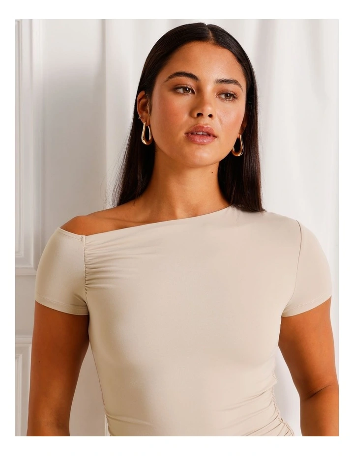 Asymmetric Off Shoulder Tee in Stone image 4
