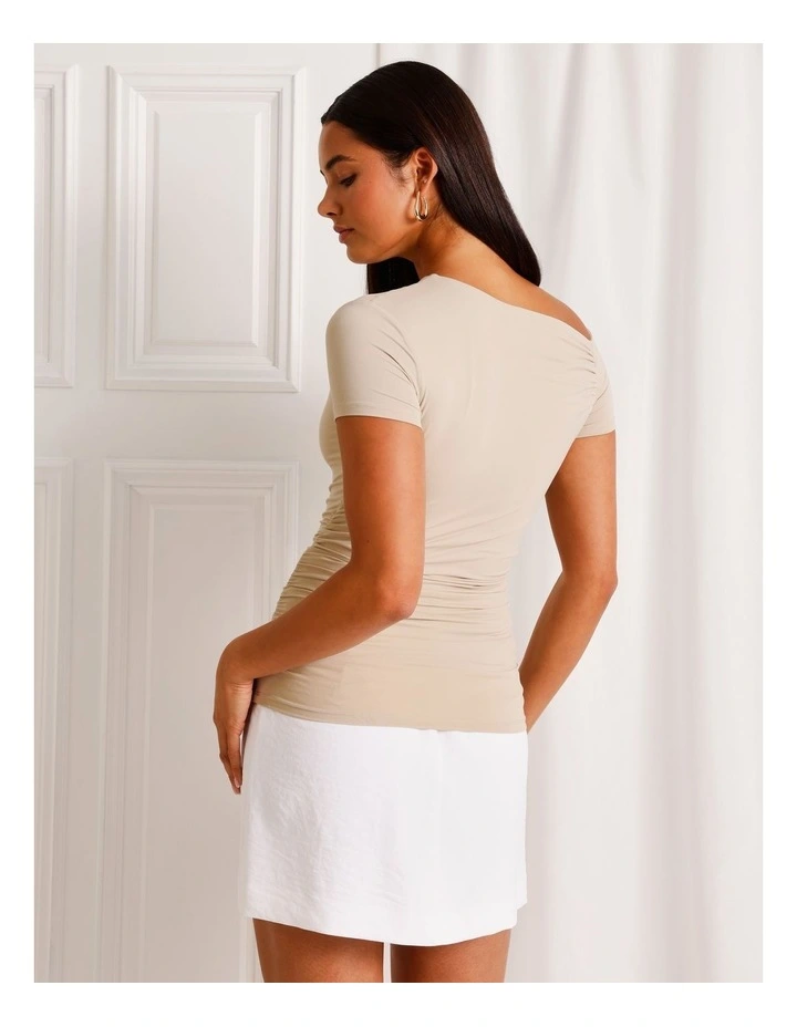 Asymmetric Off Shoulder Tee in Stone image 5