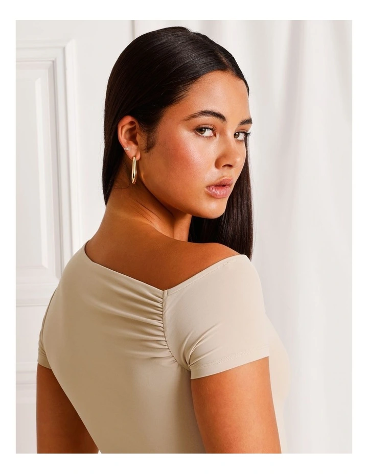 Asymmetric Off Shoulder Tee in Stone image 6