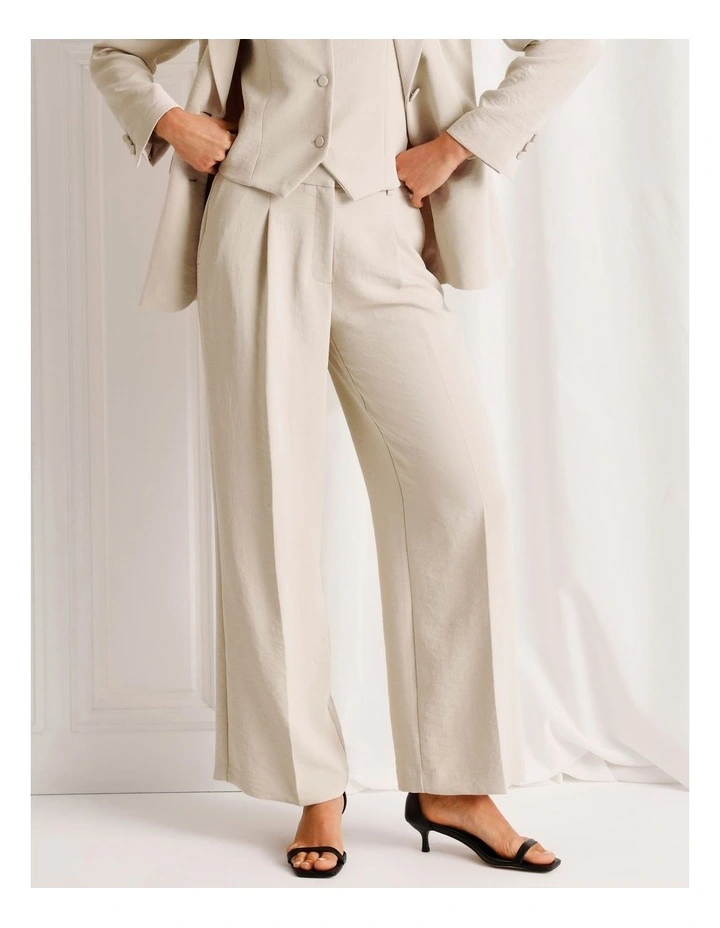 Pleat Front Wide Leg Pant in Stone image 1
