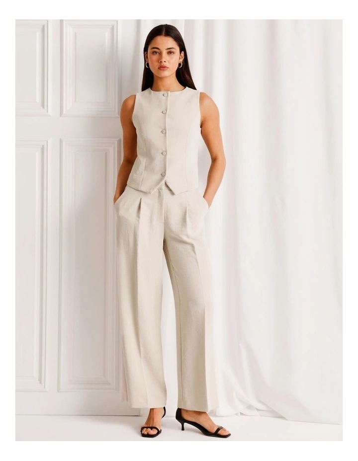 Pleat Front Wide Leg Pant in Stone image 6