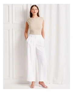 Pleat Front Wide Leg Pant in White