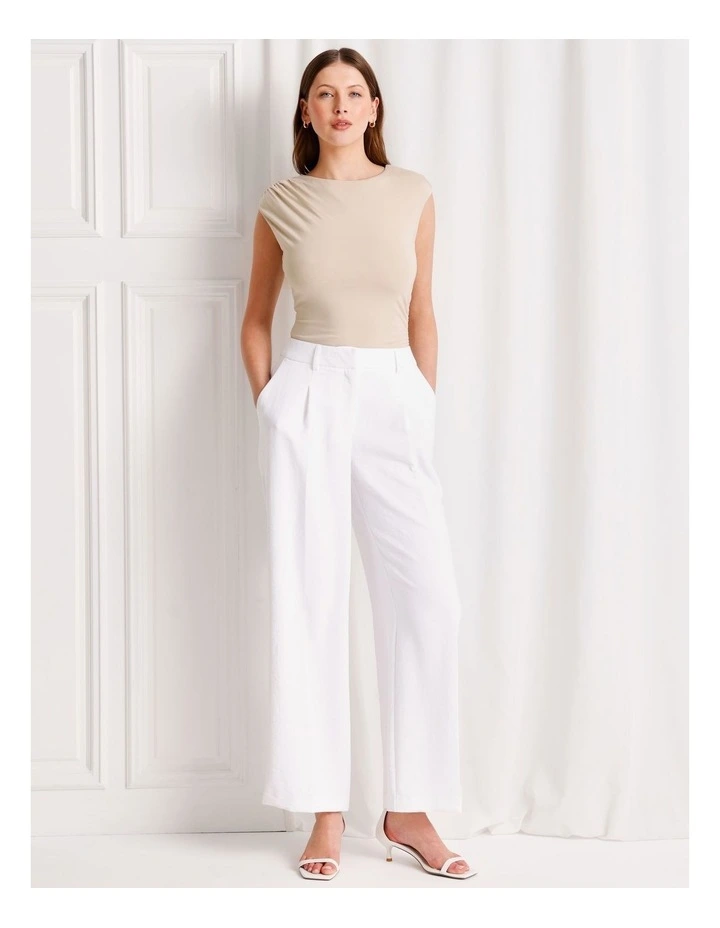 Pleat Front Wide Leg Pant in White image 1