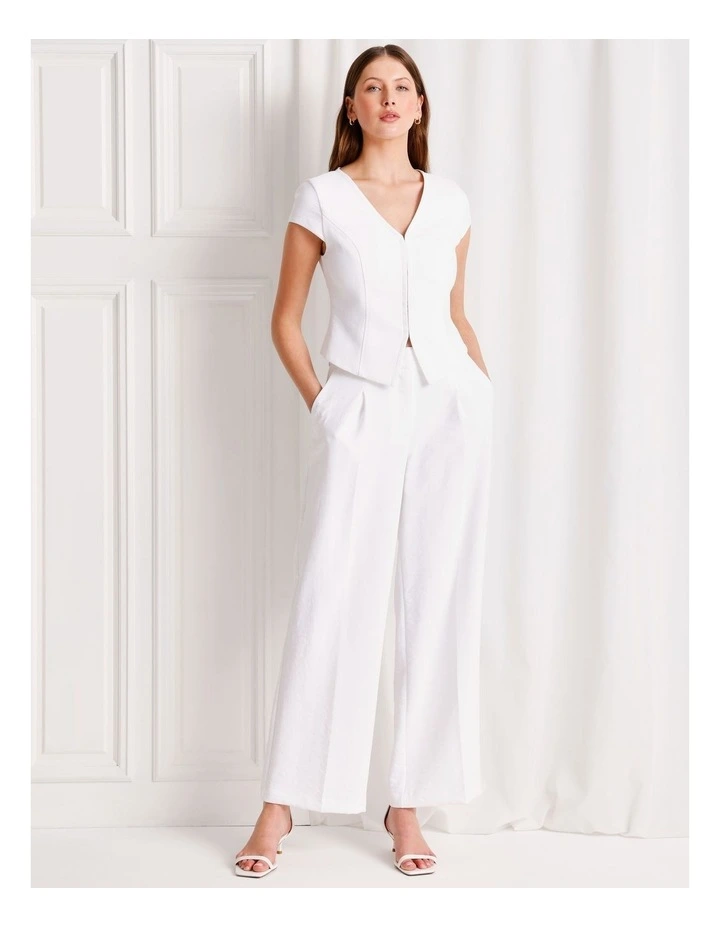 Pleat Front Wide Leg Pant in White image 3