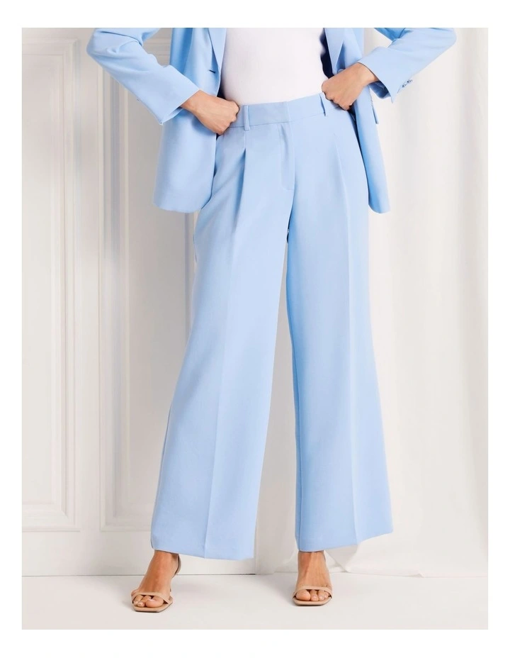 Pleat Front Wide Leg Pant in Light Blue image 1