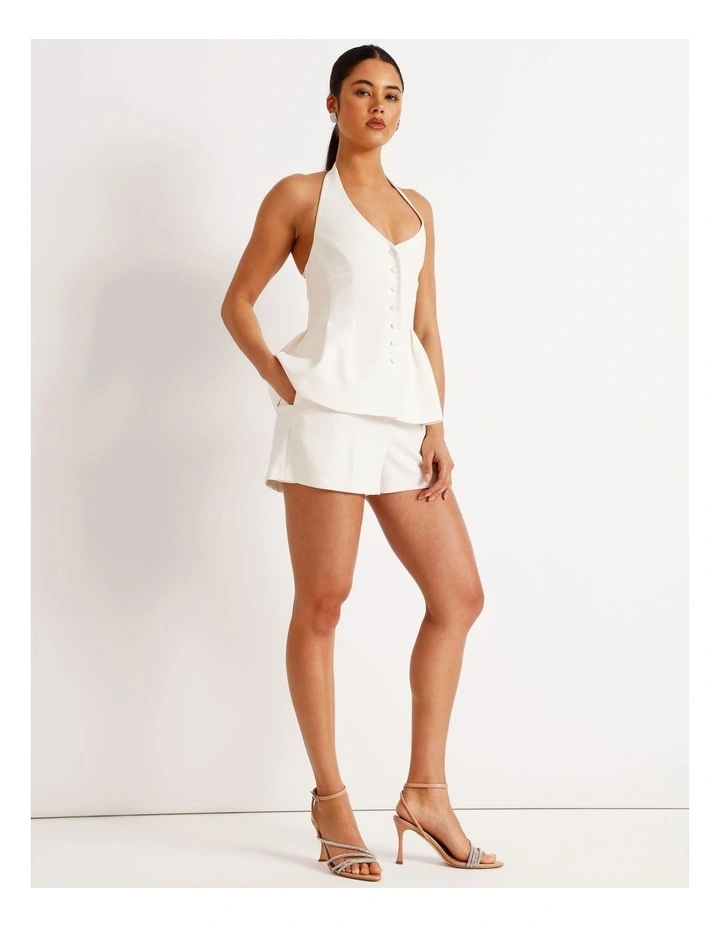 Pleat Front Mini Short in Ivory image 2