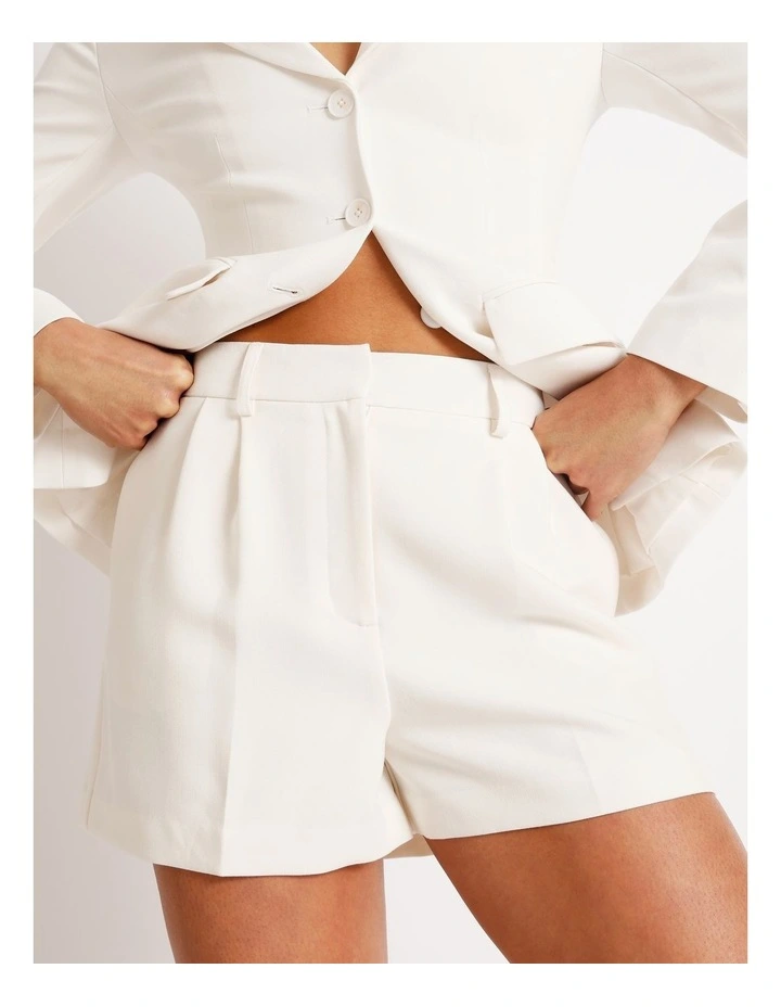 Pleat Front Mini Short in Ivory image 3