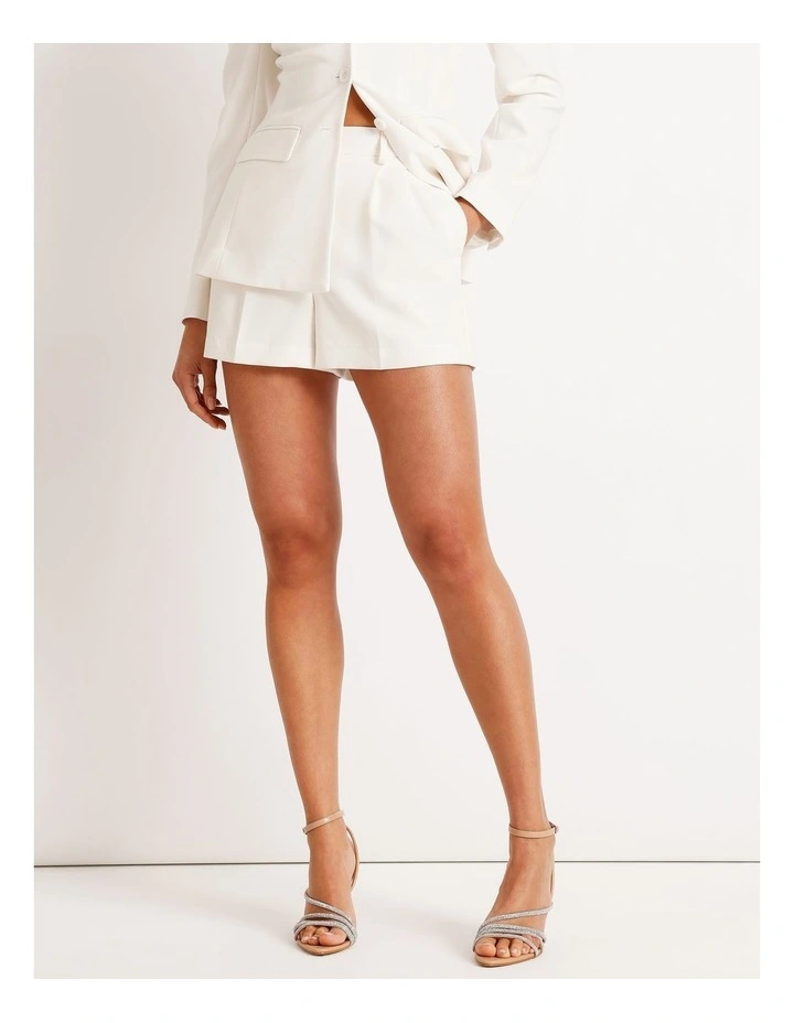 Pleat Front Mini Short in Ivory image 4