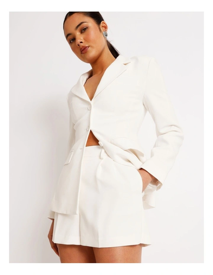 Pleat Front Mini Short in Ivory image 6