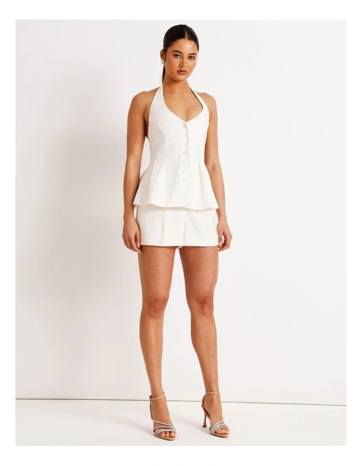 Pleat Front Mini Short in Ivory image 7