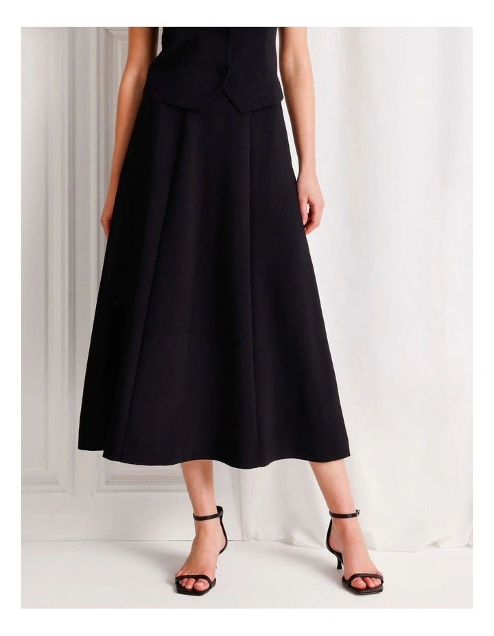 Panelled Full Midi Skirt in Black image 2