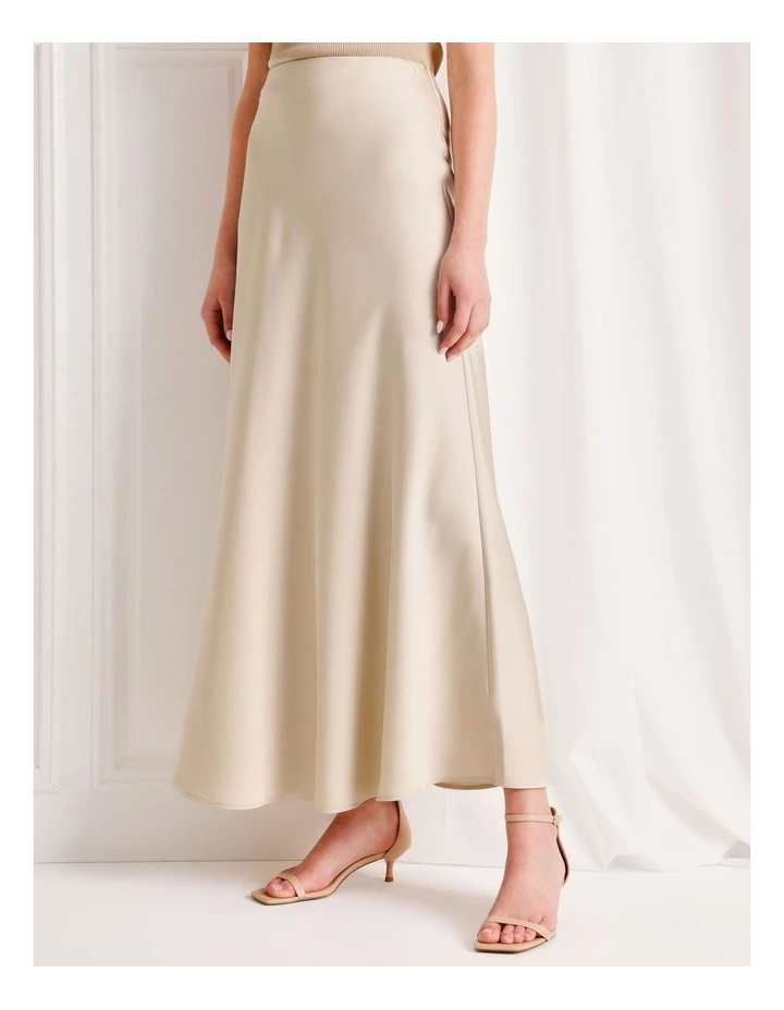 Mid Rise Maxi Satin Skirt in Stone image 1