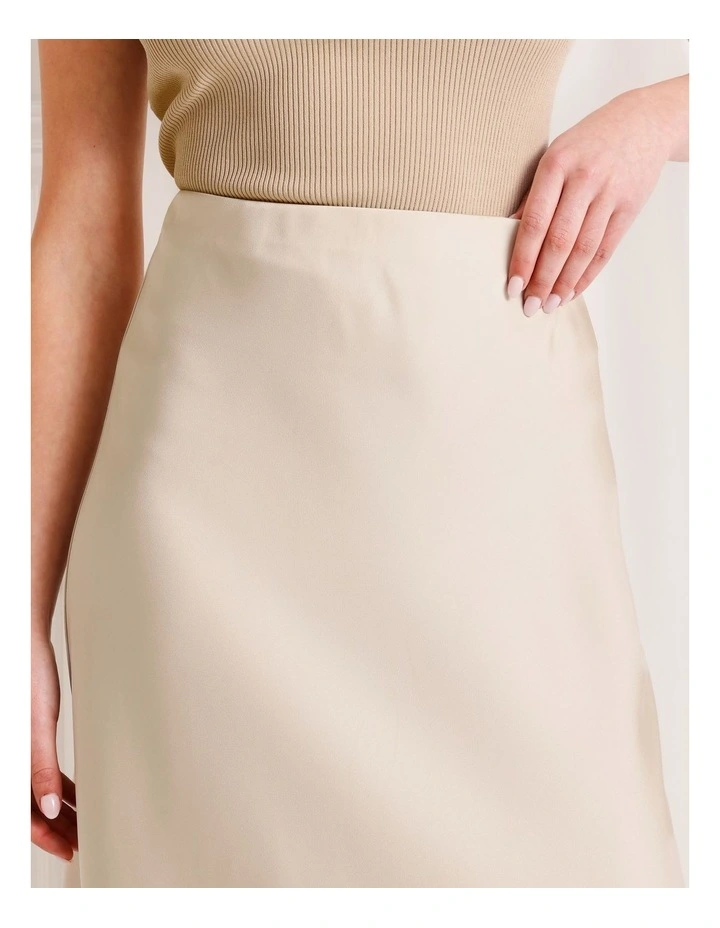 Mid Rise Maxi Satin Skirt in Stone image 4