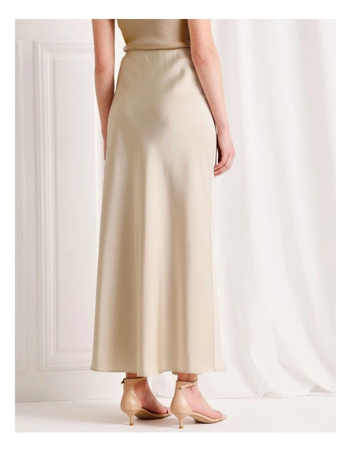Mid Rise Maxi Satin Skirt in Stone image 5