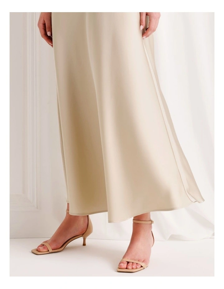 Mid Rise Maxi Satin Skirt in Stone image 6