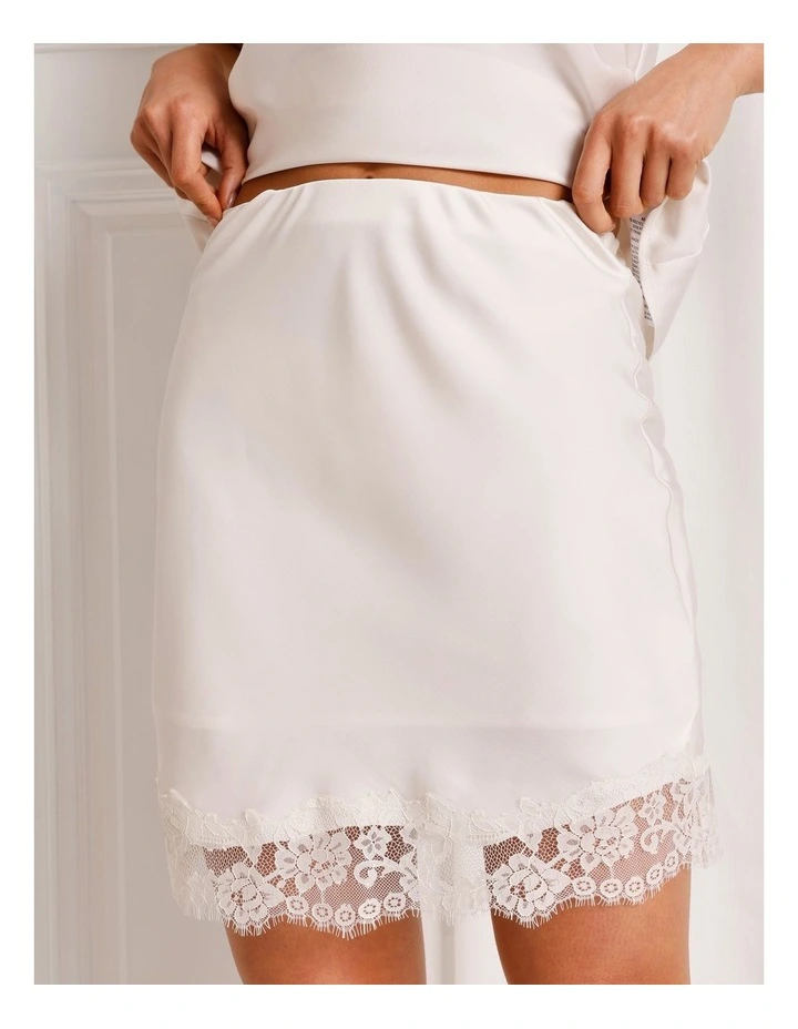 Satin Lace Trim Mini Skirt in Ivory image 3