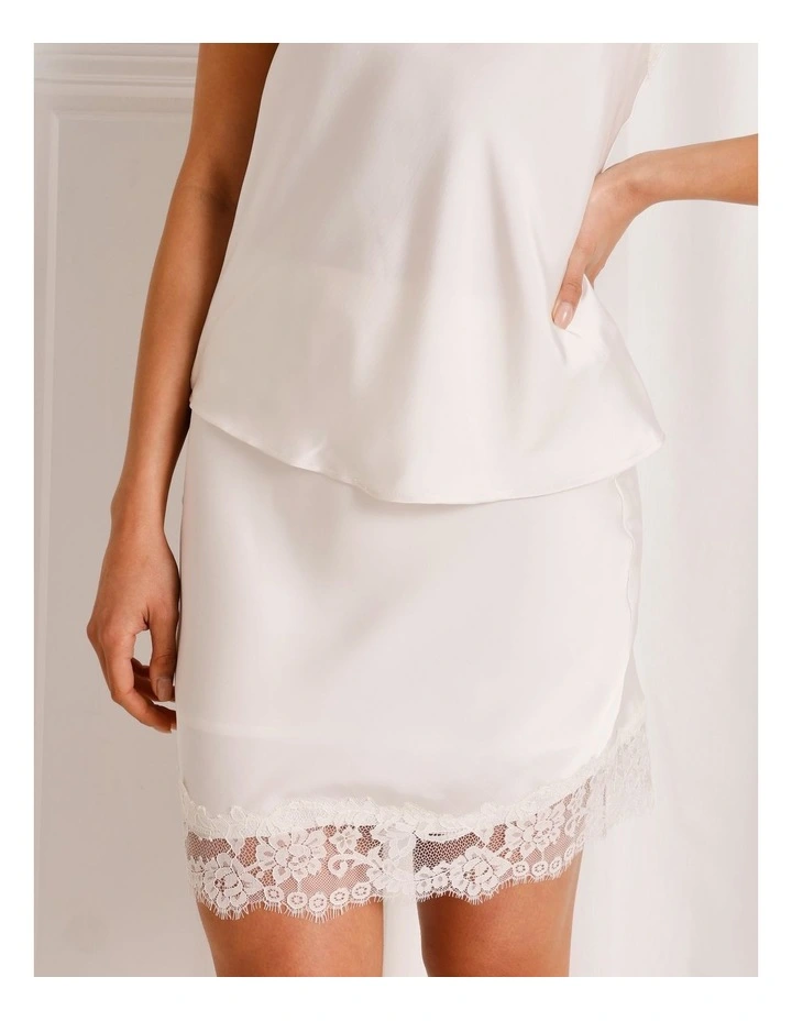 Satin Lace Trim Mini Skirt in Ivory image 6