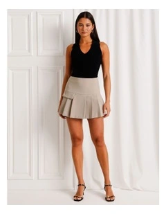 Pleated Mini Skirt in Taupe