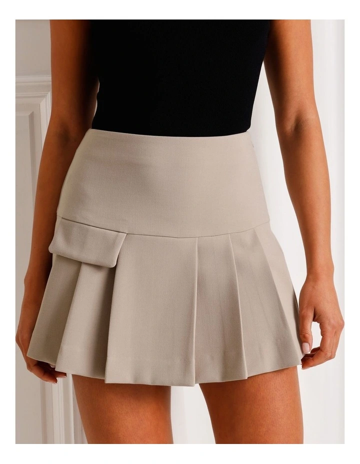 Pleated Mini Skirt in Taupe image 4