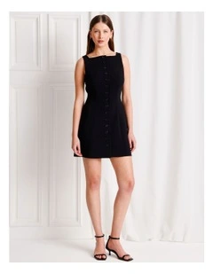 Tailored Button Up Mini Dress in Black