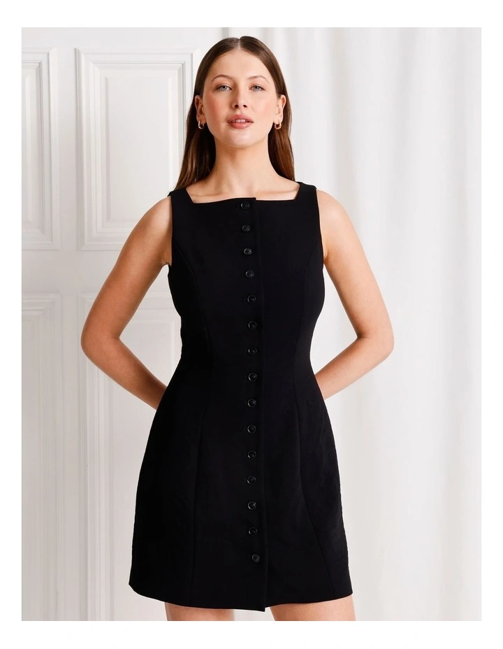 Tailored Button Up Mini Dress in Black image 2